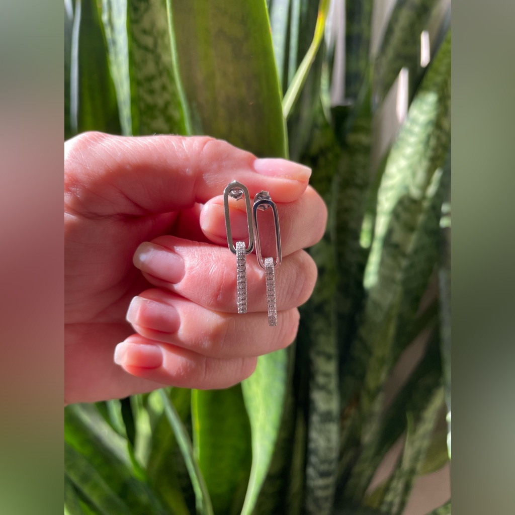 Double Link Cz Dangling Earrings